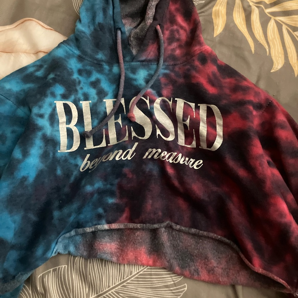 Tie-Dye Cropped Hoodie with 'Blessed' Print